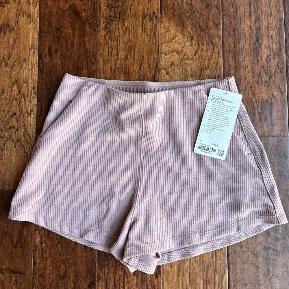lululemon athletica High-Waist Ribbed Shorts in Blush Pink - Picture 1 of 4